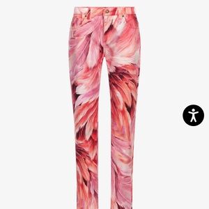 Roberto Cavalli Women's Pink Feather Print Pants 38